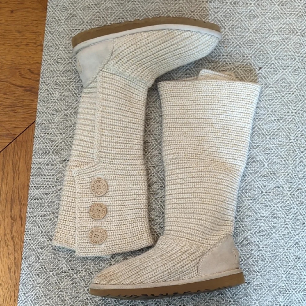 UGG Cardy Cream Knit Button Winter Boots